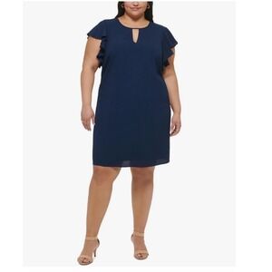 Jessica Howard Navy Dress Ruffle Sleeve Keyhole Plus Size Career‎ 24W NEW